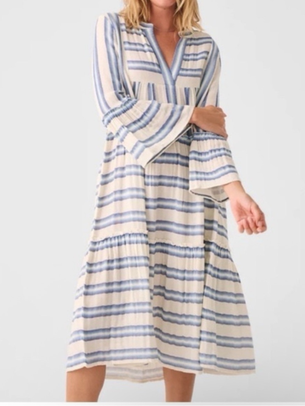 Faherty Blue and White Striped Cotton Midi Dress